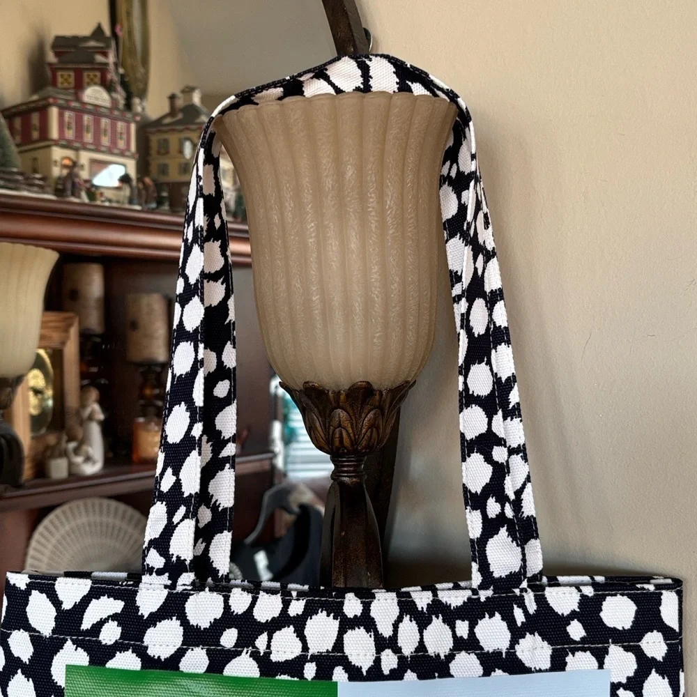 Brand New Tory Burch Ella Logo Navy Snow Leopard Canvas Tote Bag Office Laptop